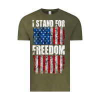 Vintage Olive I STAND FOR FREEDOM WITH A DISTRESSED AMERICAN FLAG Vintage Tee - artisFamous