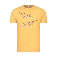 Vintage Mustard cherry blossom sakura with bird Vintage Tee - artisFamous