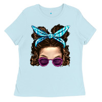 Baby Blue Messy Bun Mom And Pink Leopard Sunglasses Ladies Tee - BundleAndBundleShop