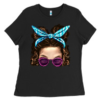 Black Messy Bun Mom And Pink Leopard Sunglasses Ladies Tee - BundleAndBundleShop