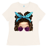 Bone Messy Bun Mom And Pink Leopard Sunglasses Ladies Tee - BundleAndBundleShop
