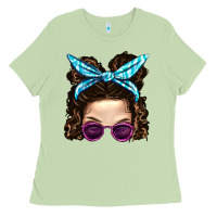 Matcha Messy Bun Mom And Pink Leopard Sunglasses Ladies Tee - BundleAndBundleShop