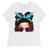 White Messy Bun Mom And Pink Leopard Sunglasses Ladies Tee - BundleAndBundleShop
