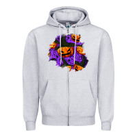Heather Grey halloween pumpkin patch  1 Zipper Hoodie - BundleAndBundleShop