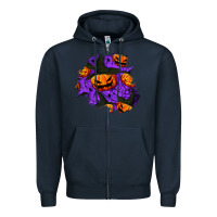 Navy halloween pumpkin patch  1 Zipper Hoodie - BundleAndBundleShop