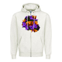 Oatmeal Heather halloween pumpkin patch  1 Zipper Hoodie - BundleAndBundleShop