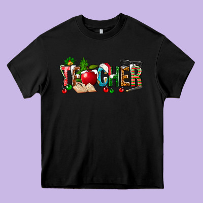 Christmas Teacher Heavy Core Tee Designed By Nancycooperartshop