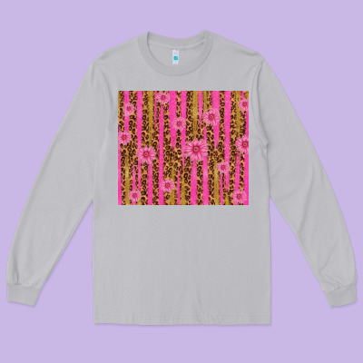 Glitter Pink Stripe Leopard Pattern With Flowers Long Sleeve Tee Designed By Tumblerdesignbyshophia