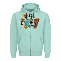 Seafoam Just Pray Zipper Hoodie - FaDigitalArtStudio
