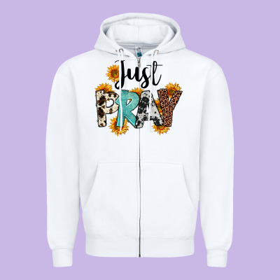 Just Pray Zipper Hoodie Designed By Fadigitalartstudio
