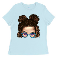 Baby Blue Messy Bun Mom And Glitter Glasses Ladies Tee - BundleAndBundleShop