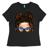 Black Messy Bun Mom And Glitter Glasses Ladies Tee - BundleAndBundleShop