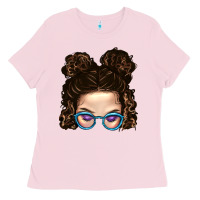 Bubblegum Pink Messy Bun Mom And Glitter Glasses Ladies Tee - BundleAndBundleShop
