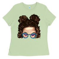 Matcha Messy Bun Mom And Glitter Glasses Ladies Tee - BundleAndBundleShop