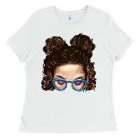 White Messy Bun Mom And Glitter Glasses Ladies Tee - BundleAndBundleShop