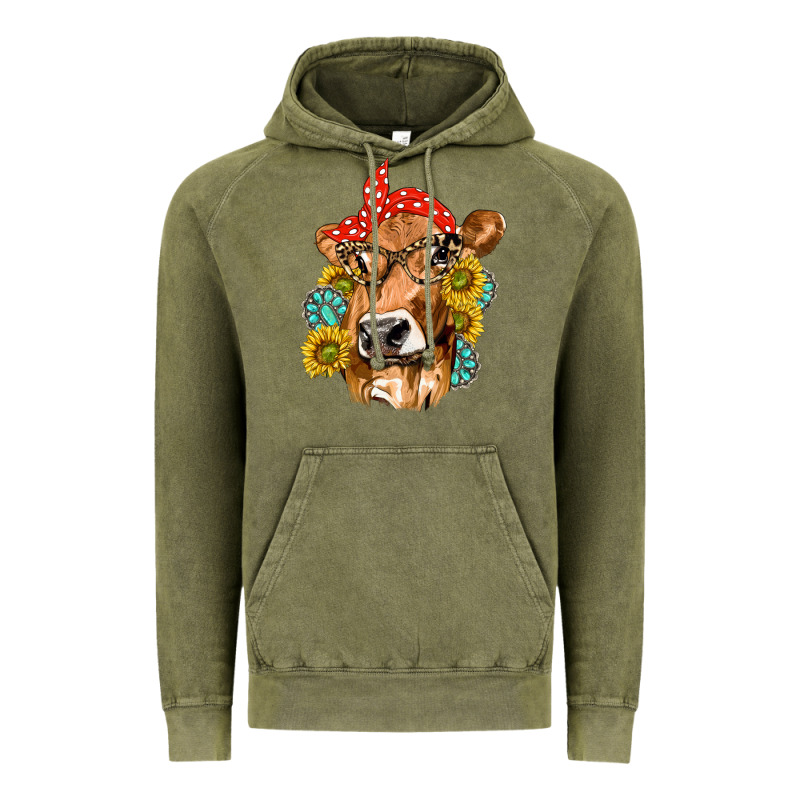 Western Cow With Sunflowers And Gemstone Vintage Hoodie by texasbilliewilder | Teevron