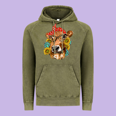 Western Cow With Sunflowers And Gemstone Vintage Hoodie Designed By Texasbilliewilder