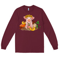 Burgundy fall pig Long Sleeve Tee - RanaPortraitStore
