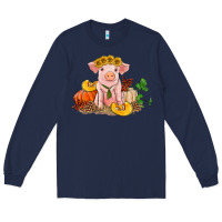 Navy fall pig Long Sleeve Tee - RanaPortraitStore