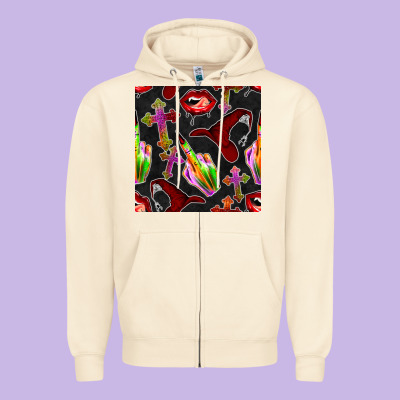 Halloween Bad Witch Seamless Pattern Zipper Hoodie Designed By Bundleandbundleshop