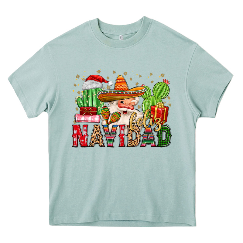 Feliz Navidad Santa Heavy Core Tee by MaliasSmallBusiness | Teevron