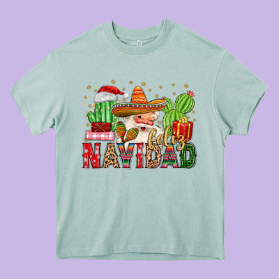 Feliz Navidad Santa Heavy Core Tee Designed By Maliassmallbusiness