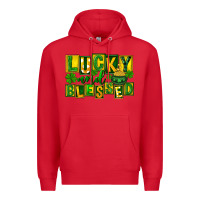 Red St Patricks Day Lucky And Blessed Premium Hoodie - FaDigitalArtStudio