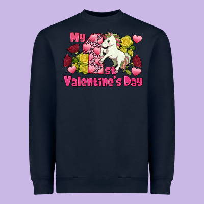 My First Valentine's Day Unicorn Heavyweight Sweatshirt Designed By Fadigitalartstudio