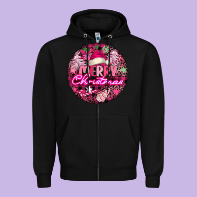 Pink Merry Christmas Zipper Hoodie Designed By Fadigitalartstudio