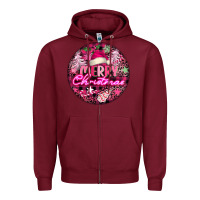 Burgundy pink merry christmas Zipper Hoodie - FaDigitalArtStudio
