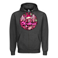 Charcoal Heather pink merry christmas Zipper Hoodie - FaDigitalArtStudio