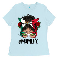 Baby Blue Mexican Mom Life Messy Bun Mama Ladies Tee - BundleAndBundleShop