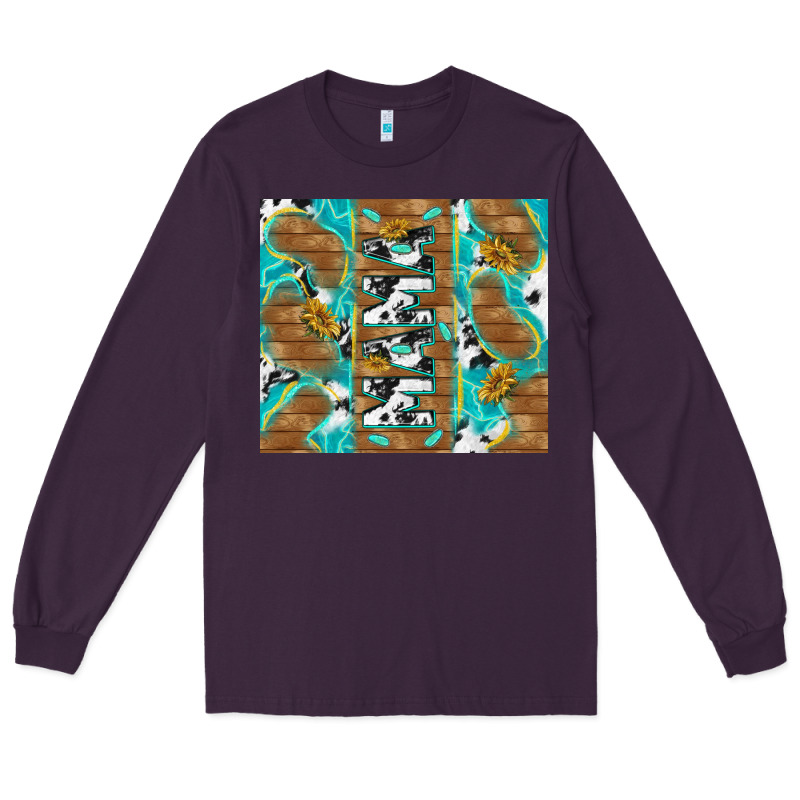 Cowhide Mama With Rustic Teal Wood Long Sleeve Tee by TumblerDesignByShophia | Teevron