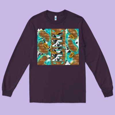 Cowhide Mama With Rustic Teal Wood Long Sleeve Tee Designed By Tumblerdesignbyshophia