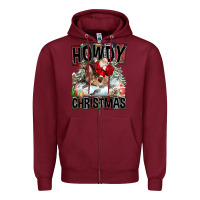 Burgundy Howdy Christmas Rodeo Santa Zipper Hoodie - FaDigitalArtStudio