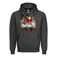 Charcoal Heather Howdy Christmas Rodeo Santa Zipper Hoodie - FaDigitalArtStudio