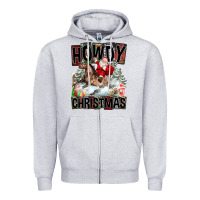 Heather Grey Howdy Christmas Rodeo Santa Zipper Hoodie - FaDigitalArtStudio