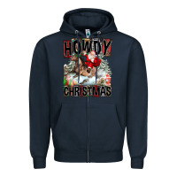 Navy Howdy Christmas Rodeo Santa Zipper Hoodie - FaDigitalArtStudio