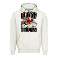 Oatmeal Heather Howdy Christmas Rodeo Santa Zipper Hoodie - FaDigitalArtStudio