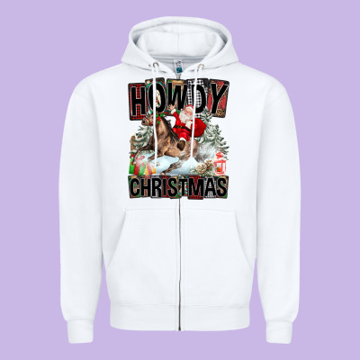Howdy Christmas Rodeo Santa Zipper Hoodie Designed By Fadigitalartstudio
