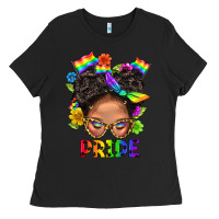 Black LGBTQ+ Messy Bun Mom Pride With Flower Ladies Tee - BundleAndBundleShop