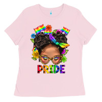Bubblegum Pink LGBTQ+ Messy Bun Mom Pride With Flower Ladies Tee - BundleAndBundleShop