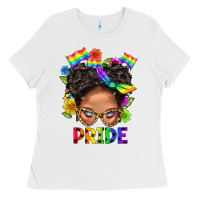 White LGBTQ+ Messy Bun Mom Pride With Flower Ladies Tee - BundleAndBundleShop