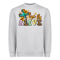 Heather Grey Easter Day He is alive with cross Heavyweight Sweatshirt - OliviaCreatesArt