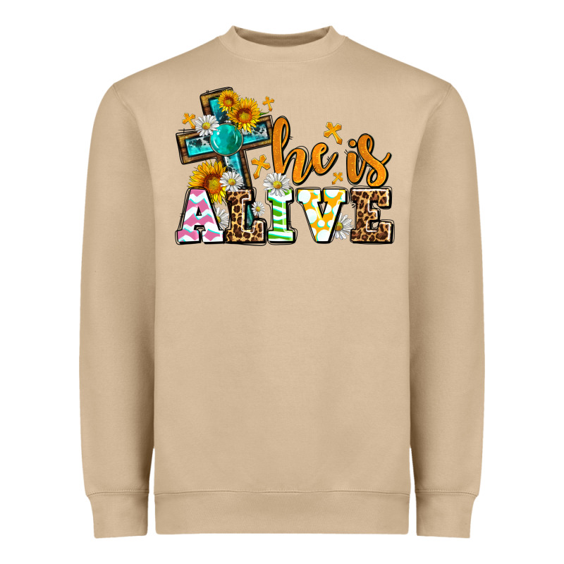 Easter Day He Is Alive With Cross Heavyweight Sweatshirt by OliviaCreatesArt | Teevron