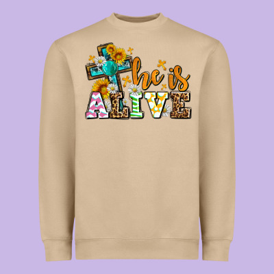 Easter Day He Is Alive With Cross Heavyweight Sweatshirt Designed By Oliviacreatesart