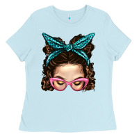 Baby Blue Messy Bun Mom With Leopard Bandana Ladies Tee - BundleAndBundleShop