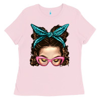 Bubblegum Pink Messy Bun Mom With Leopard Bandana Ladies Tee - BundleAndBundleShop