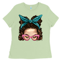 Messy Bun Mom With Leopard Bandana Ladies Tee | Teevron