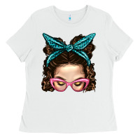White Messy Bun Mom With Leopard Bandana Ladies Tee - BundleAndBundleShop
